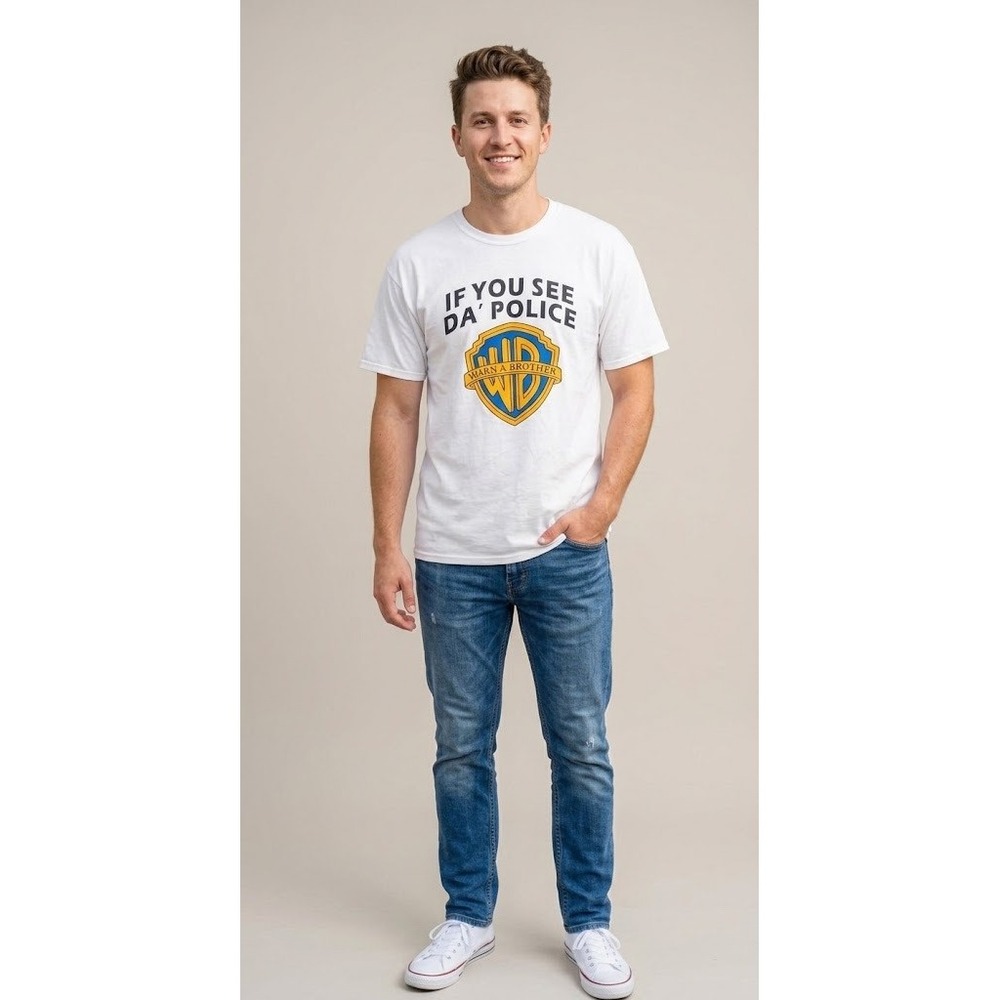 Fruit of the Loom Warn A Brother Graphic Tee White Large If You See Da Police